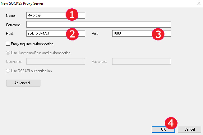 Enter proxy server information